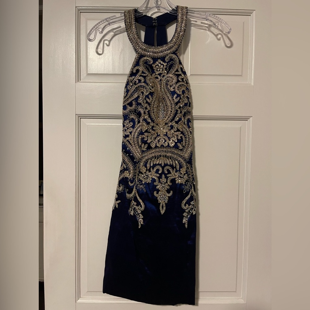 Stunning blue and gold homecoming dress